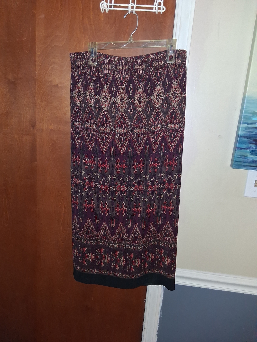 Bohemian Printed Midi Skirt in Black & Burgundy